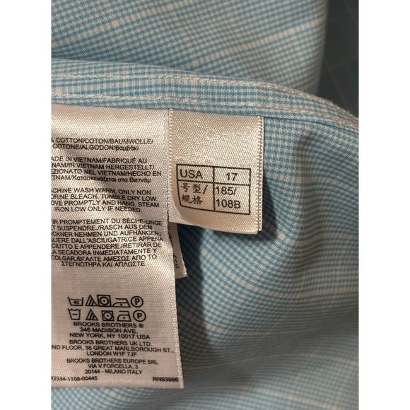 Brooks Brothers 1818 Regent Dress Shirt Mens 17 2/3 Blue White MicroCheck Cotton - Picture 6 of 10
